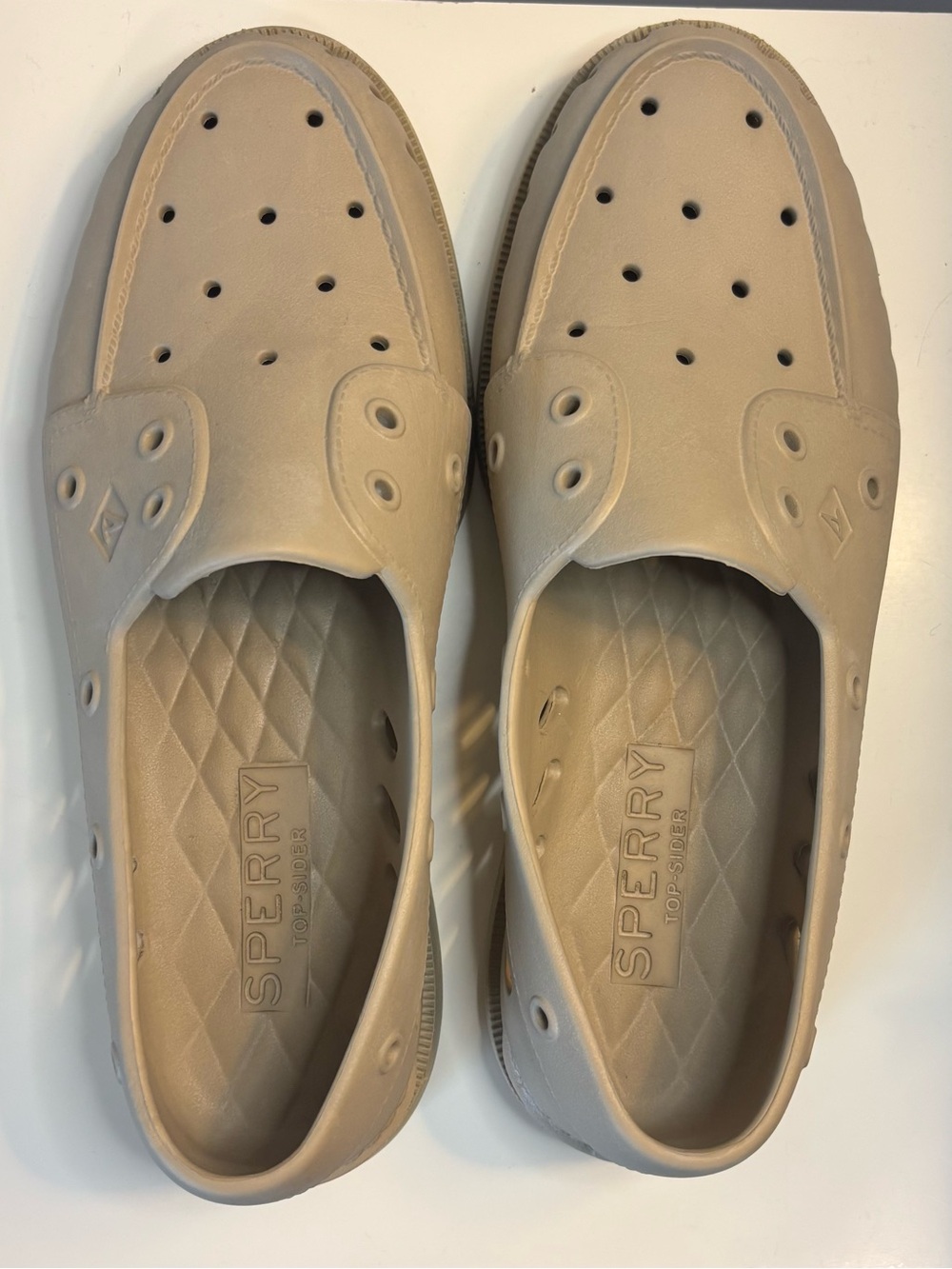 Sperry Top-Sider Men’s Size 10 Tan Perforated Slip-On Boat Shoes